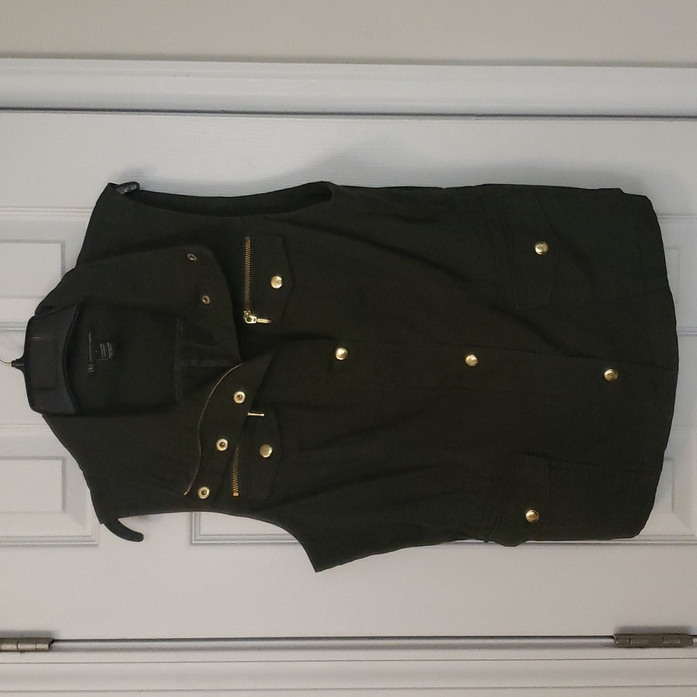 INC International Concepts, Large, army green vest, gold zipper and accents